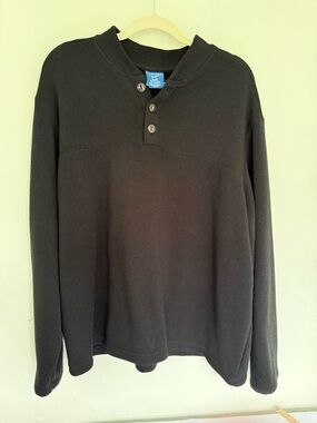 Puritan Henley Button Accent Knit Pullover Sweater Black XL Long Sleeve